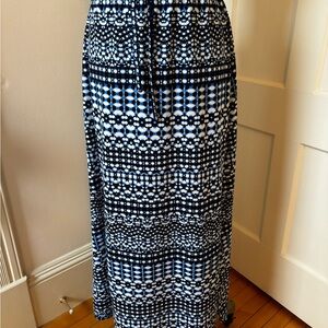 Talbots Blue and White Geometric Print Maxi Skirt